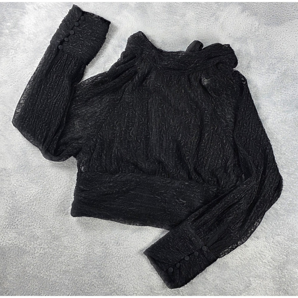 Zara Textured Lace Tie Back Crop Top Black Large L Gothic Romantic Whimsigoth